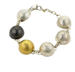 Gurhan Dome 24k Gold Layered Black & White Sterling Half Dome Bracelet