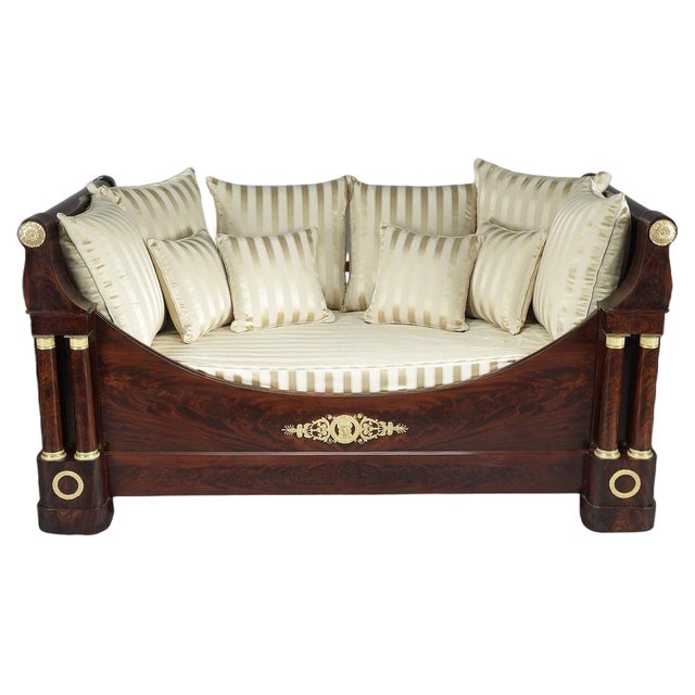 19th Century Restoration Period Mahogany and Gilt Bronze Sofa Bed, 1820s For Sale