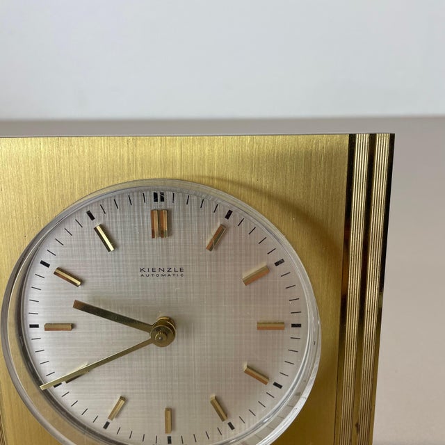 Vintage Hollywood Regency Brass Glass Table Clock from Kienzle, Germany, 1960s For Sale - Image 9 of 16