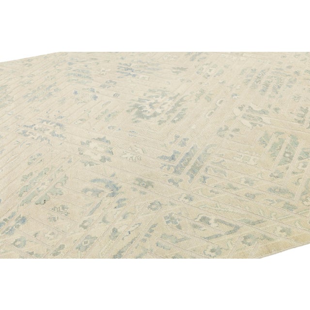 Modern Oushak Style Hand-Knotted Wool Rug - Ivory & Sage Geometric Design 9x13 For Sale - Image 11 of 11