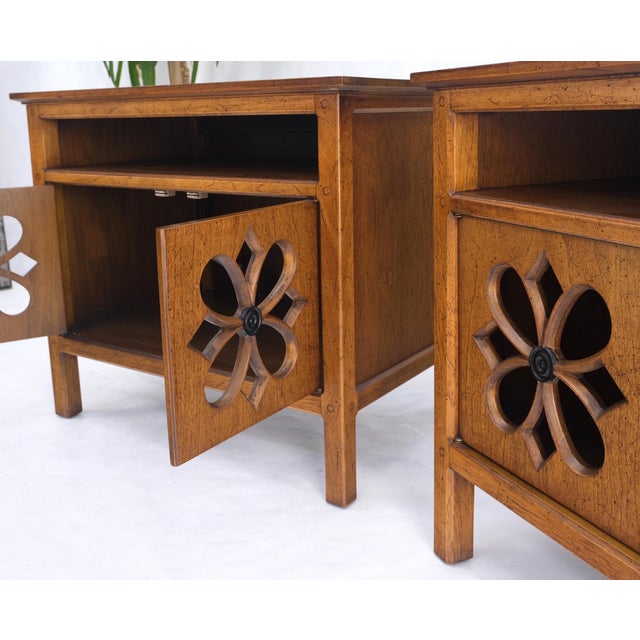 Pair Double Door Pierced Carved Doors Compartment Night Stands End Tables Mint For Sale - Image 17 of 17