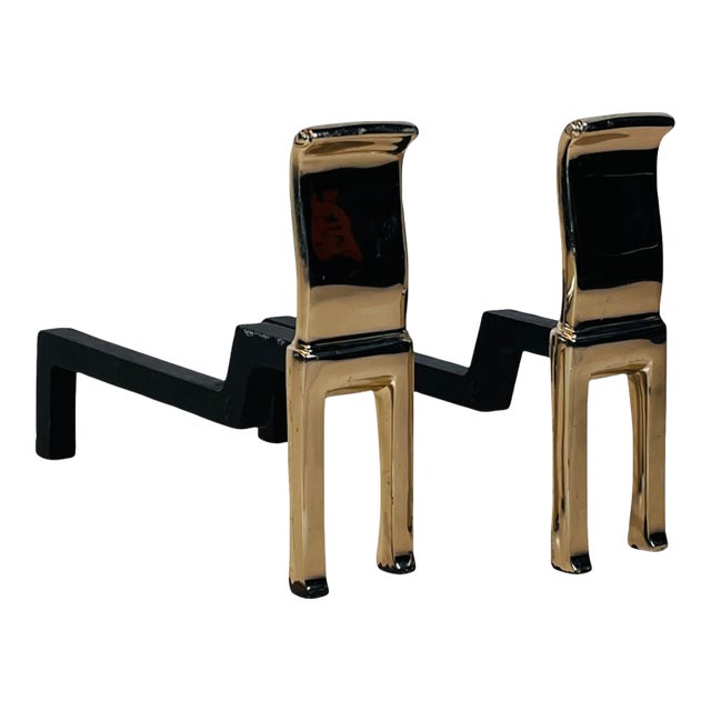 Pair of Polished Bronze Andirons by Nancy Ruben for Virginia Metalcrafters For Sale