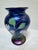 Postmodern Orient & Flume Floral Blue Art Glass Vase, Signed For Sale - Image 3 of 12
