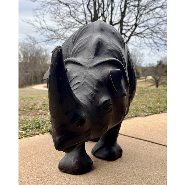Mid 20th Century 1950s Leather Clad Rhinoceros Sculptural Foot Stool For Sale - Image 5 of 10