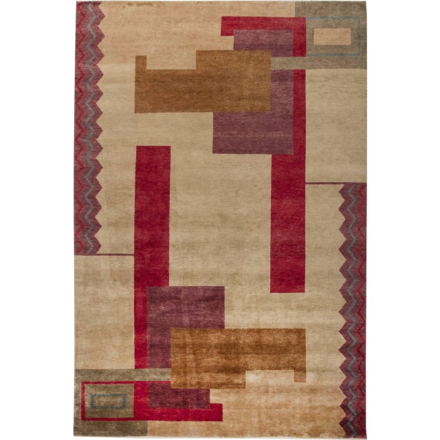 "Plateau" Contemporary Art Deco Inspired By Ivan Da Silva Bruhns Tan Carpet For Sale