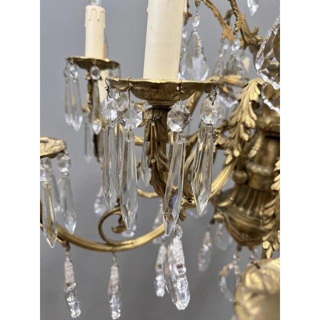 French Brass and Crystal 16 Light Chandelier For Sale - Image 4 of 8