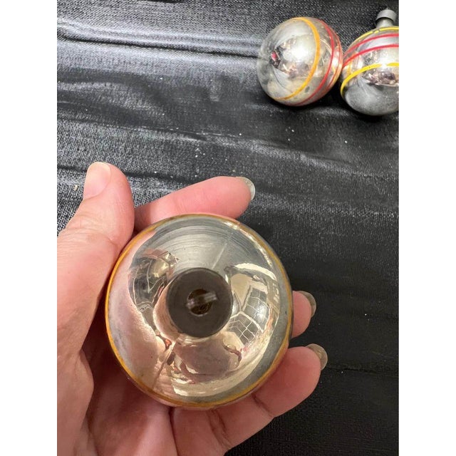 Vintage Lot of 8 Silver Striped Christmas Glass Ball Ornaments Usa For Sale In Washington DC - Image 6 of 10