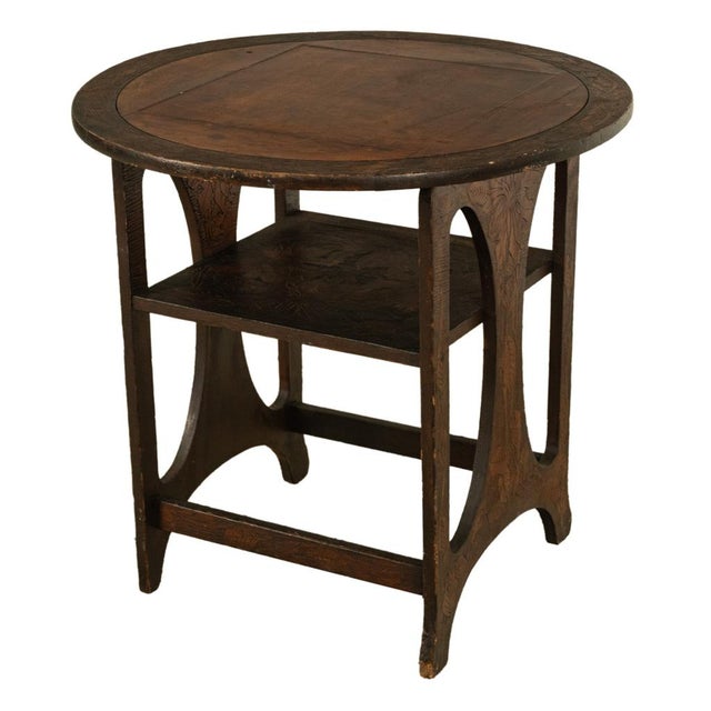 Antique Folk Art Poker Work Arts & Crafts Monks Bench Table Chair New York 1900 For Sale In Portland, OR - Image 6 of 15