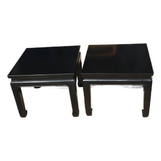 Vintage Bill Meyer Lamps Set X 2 Asian / Chinese Square Low Wood / Black Lacquer Tables For Sale