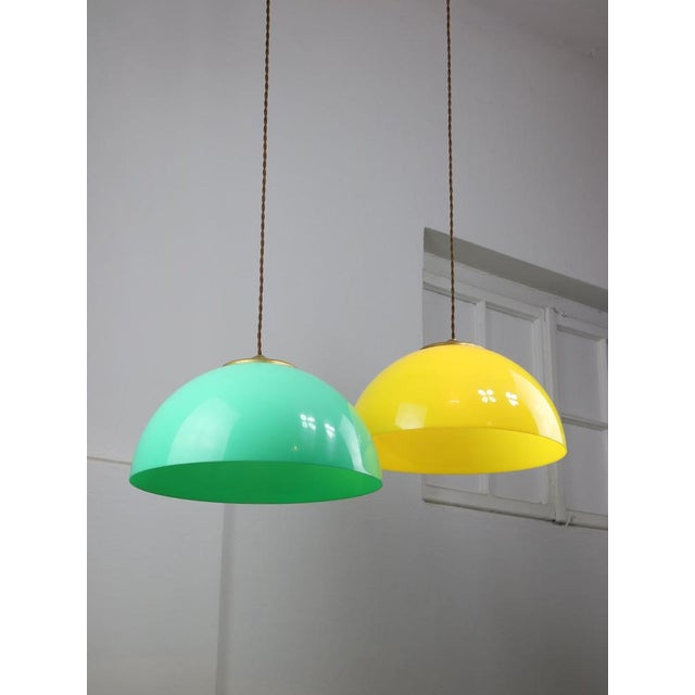 Mid-Century Modern Mid-Century Italian Brass and Acrylic Glass Pendant Lamp For Sale - Image 3 of 18
