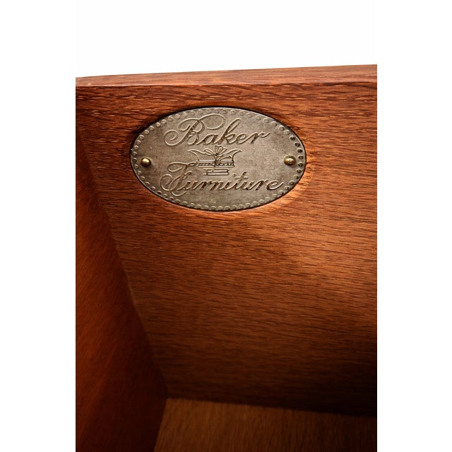Baker Furniture Company Vintage Baker Furniture French Provincial Walnut Commode / Serpentine Dresser With Brass Hardware For Sale - Image 4 of 5