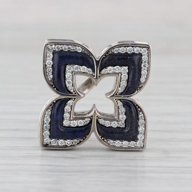 0.35ctw Diamond Ceramic Flower Cocktail Ring 14k White Gold Size 7.25 For Sale In Greensboro - Image 6 of 8