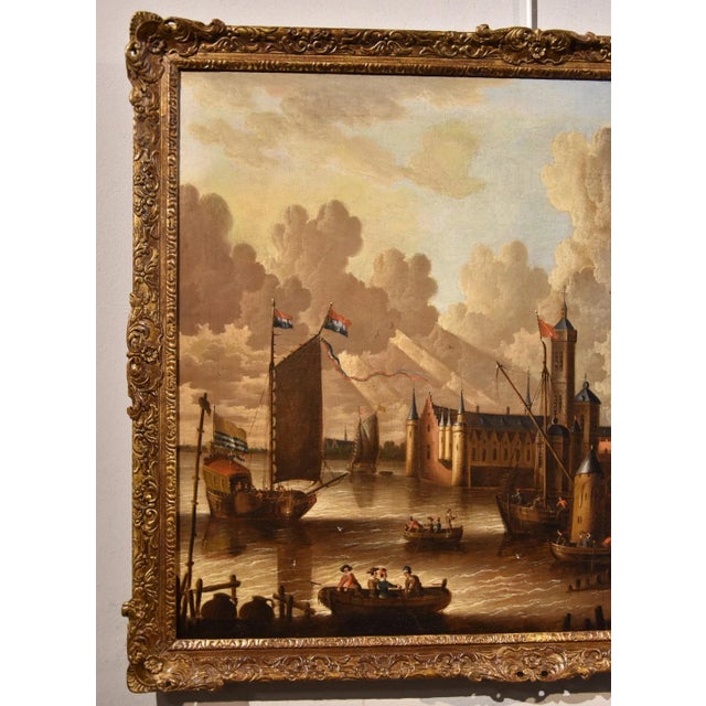 Peter Van Der Velde, Marina Landscape with Boats, 1700, Oil on Canvas For Sale - Image 14 of 16