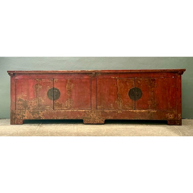 Vintage Asian Medallion Reclaimed Wood Long Credenza For Sale - Image 10 of 12