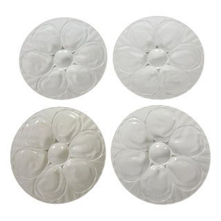 Set of 4 Majolica Plates in White Ceramic, France, 1980s, Set of 4 For Sale
