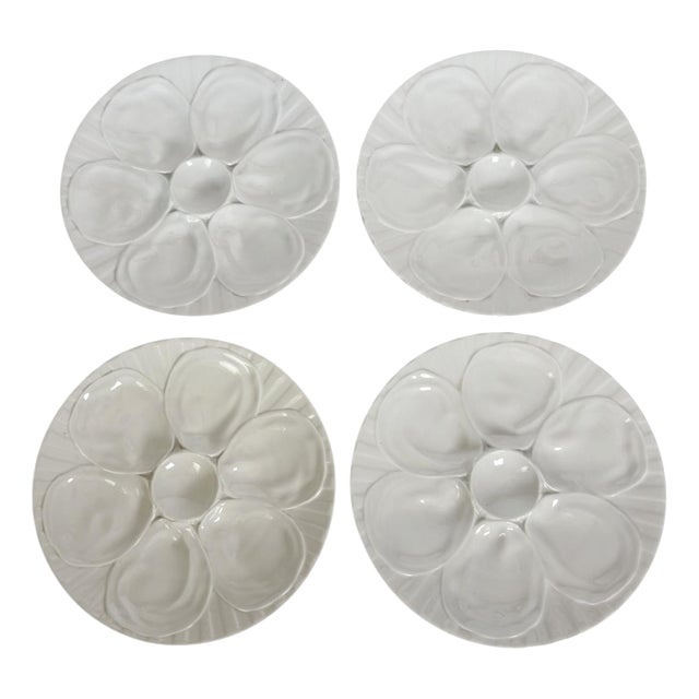 Set of 4 Majolica Plates in White Ceramic, France, 1980s, Set of 4 For Sale