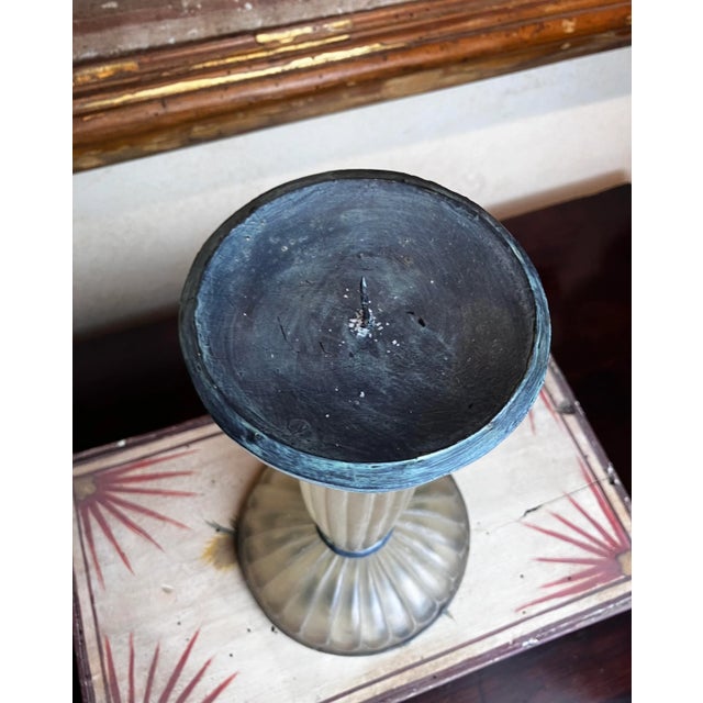 Blue Art Deco Frosted Acrylic and Verdigris Brass Pricket Candleholder For Sale - Image 8 of 12