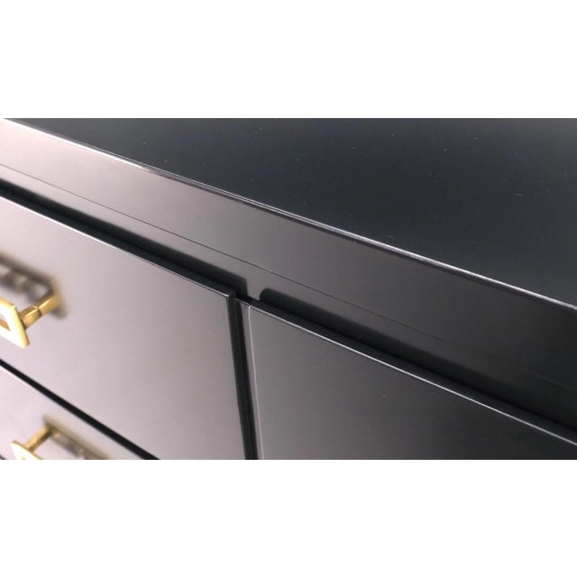 Mid 20th Century Pair John Stuart Ebonized Lacquer Greek Key Brass Pulls Bachelor Chests For Sale - Image 5 of 13