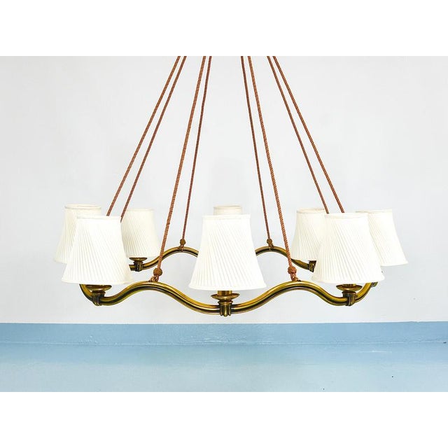 Large Viennese Modernism Curved Brass Wave Chandelier by Hugo Gorge, 1940s For Sale - Image 6 of 18