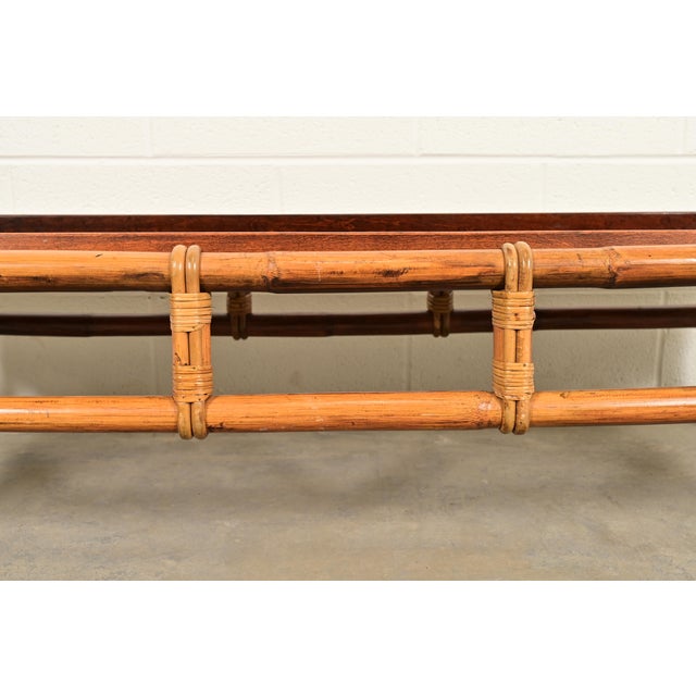 Wood John Wisner for Ficks Reed Mid-Century Hollywood Regency Pagoda Coffee Table, 1950s For Sale - Image 7 of 11