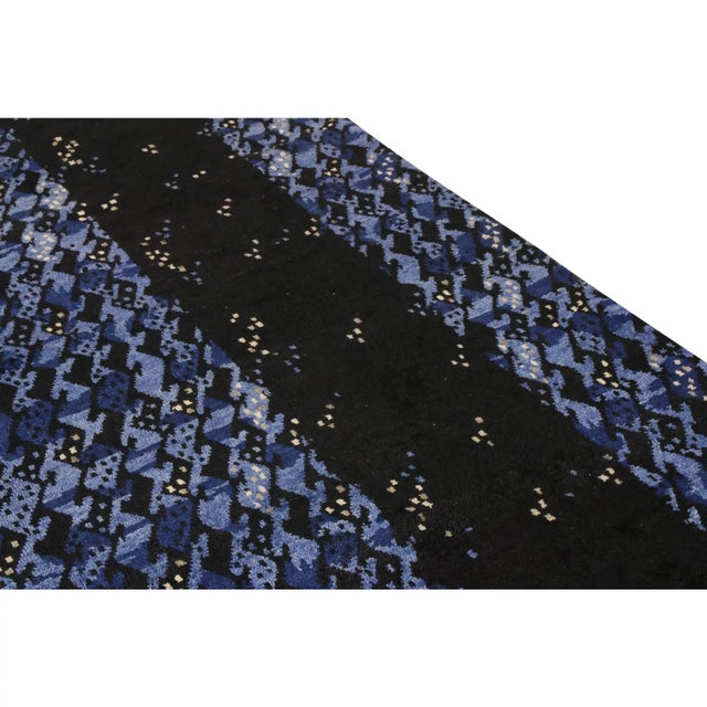 Rug & Kilim Rug & Kilim’s Scandinavian Style Rug in All Over Blue, Black Geometric Pattern For Sale - Image 4 of 5