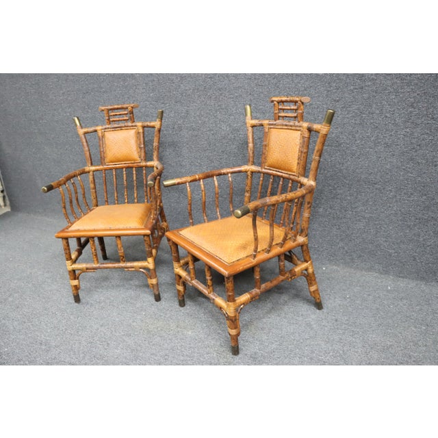 Wood Chinoiserie Influenced Bamboo Armchairs/Pair For Sale - Image 7 of 11