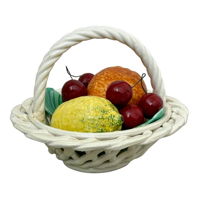 Vintage 1970’s Italian Ceramic, Majolica Fruit Basket, in the Style of Bassano For Sale