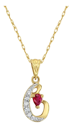 C Pear Shaped Ruby Necklace with Diamond Accent 16"