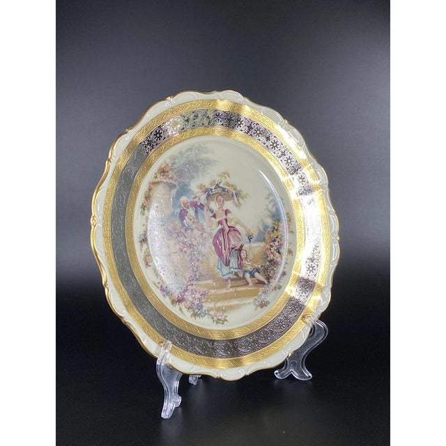 Collector’s Cabinet Plate Gloria Western Germany Fine Porcelain Seltmann Weiden Bavaria Couple Piano Gold and Silver Over...