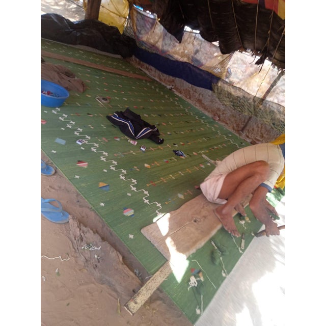 Not Yet Made - Made To Order Handmade Cotton Area Rug, Vegetable Dyed, Forest Green Shooting Star Dhurrie -4'x6' For Sale - Image 5 of 14