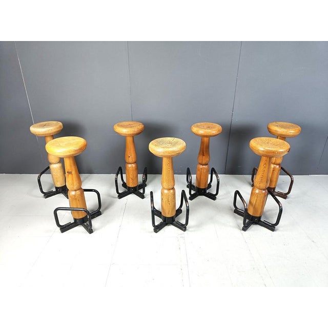 Brutalist Mid-Century Brutalist Bar Stools, 1960s, Set of 7 For Sale - Image 3 of 11