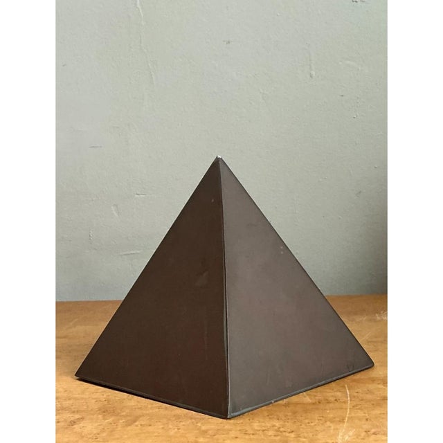 Coffee Vintage Sarreid Patinated Metal Pyramid Sculpture For Sale - Image 8 of 12