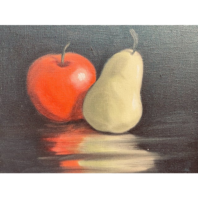 Contemporary 1990s Still Life Oil on Canvas Red Apple Green Pear Contemporary Frame For Sale - Image 3 of 6