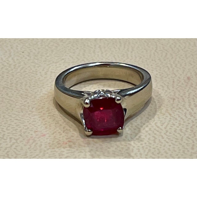 3.5 Carat Cushion Treated Ruby 14 Karat White Gold Ring For Sale In New York - Image 6 of 18