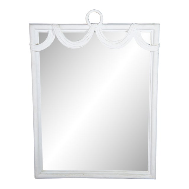 Neoclassical Hollywood Regency White Boho Chic Ring Swag Vanity Mirror 46" For Sale