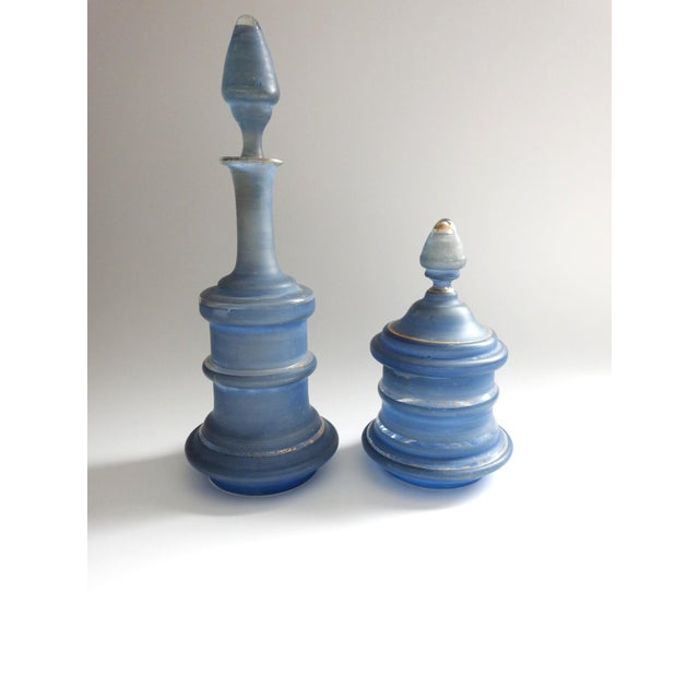 Pair of Victorian Hand-Painted Blue Glass Perfume Bottles With Provenance Note Late 19th Century For Sale - Image 9 of 12