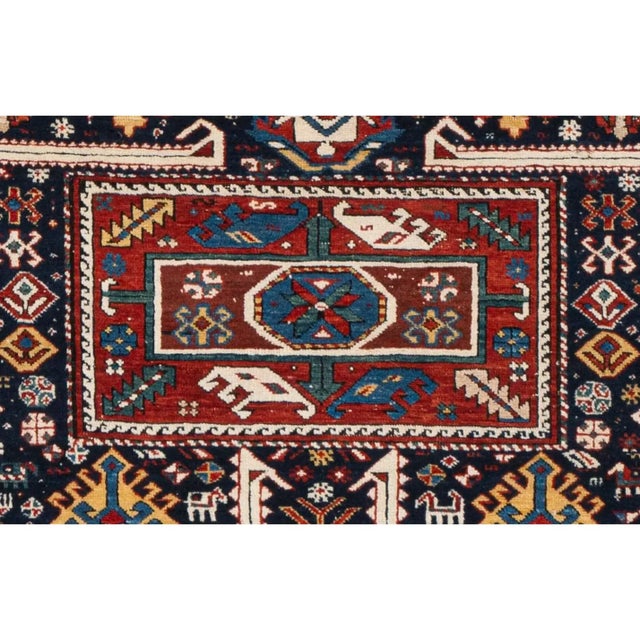 Antique Circa 1880 Blue Akstafa Caucasian Hand Knotted Rug 3ft 10in X 8ft 2in For Sale - Image 9 of 11