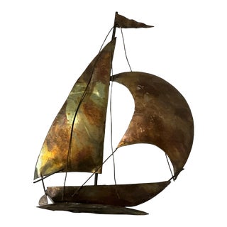 Mid Century Brutalist Metal Sail Boat For Sale