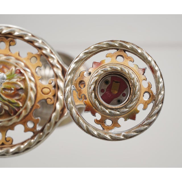 Metal Mid 20th Century Restored Victorian Exposed Bulb Brass Chandelier For Sale - Image 7 of 11