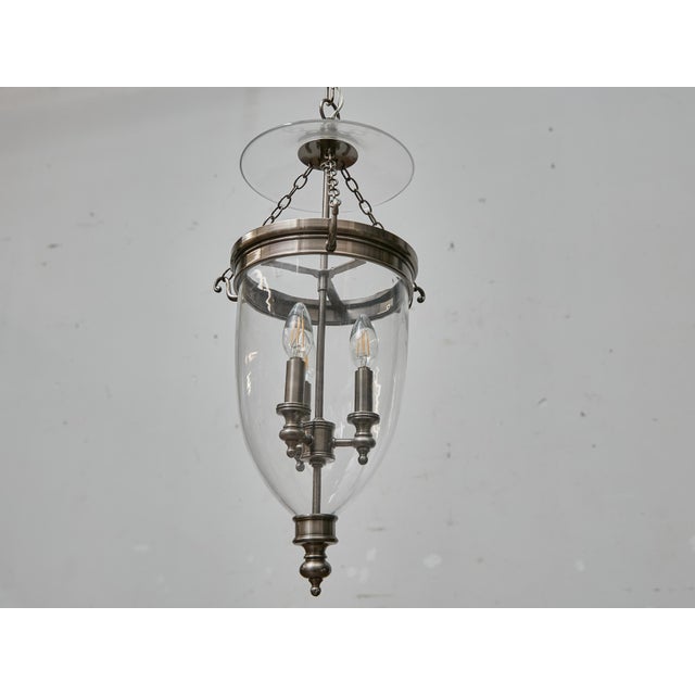 Mid 20th Century English Midcentury Nickel Bell Lantern With Glass Dome and Three Lights For Sale - Image 5 of 16
