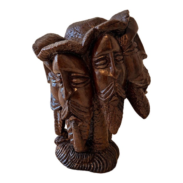 Mid-Century Multi-Faced Transforming Elephant Carved Wood Sculpture For Sale