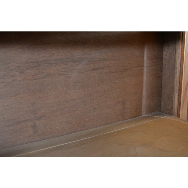 Burnt Umber Antique Empire Oak Curved Bowfront Glass Curio Display Cabinet Paw Feet & Carved Lions For Sale - Image 8 of 18