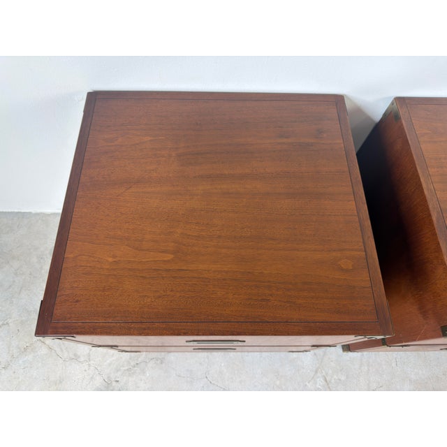 1970s Vintage Baker Furniture Campaign Style Nightstands – A Pair For Sale - Image 5 of 12