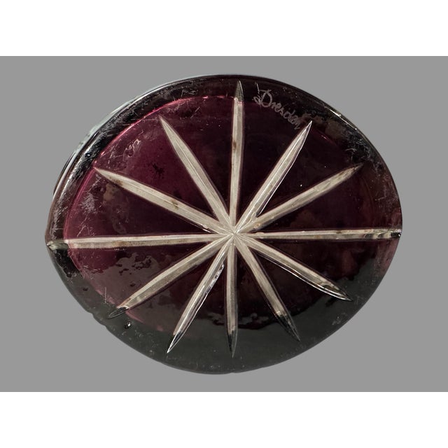 Mid 20th Century Dresden Amethyst Cut to Clear Art Glass Vase With Landscape Hunting Scene For Sale - Image 9 of 11