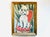 Cutest white poodle portrait, a Folk Art Gouache, oil painting on paper / mounted on cardboard. Big eyes, attractive blue...