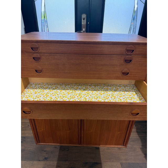 Wood 1970s Danish Modern Teak Modular Wall Unit Cabinet With Tambour Doors & Flat File Drawers For Sale - Image 7 of 18