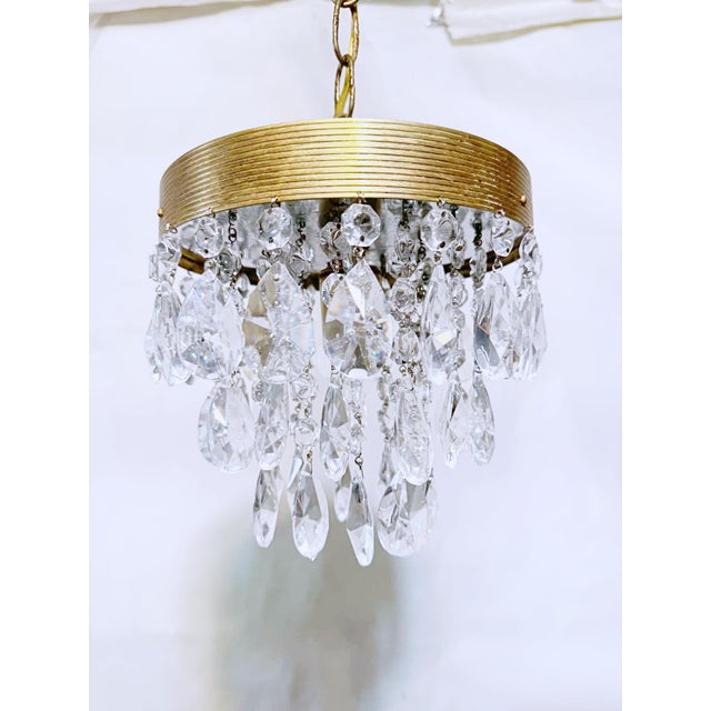 Vintage Mid-Century Brass Chandelier With Diamond Cut Crystals For Sale - Image 9 of 9