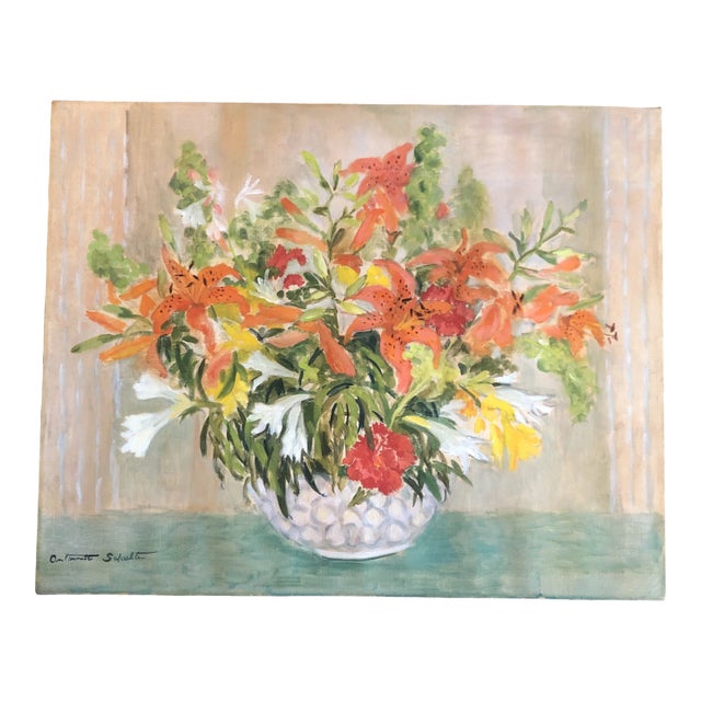 Original 1960’s Impressionist Still Life Painting With Lilly’s Signed For Sale