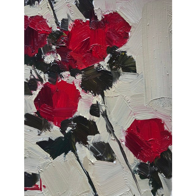 Red Floral Oil Painting by Impressionist Artist Vivek Mandalia For Sale