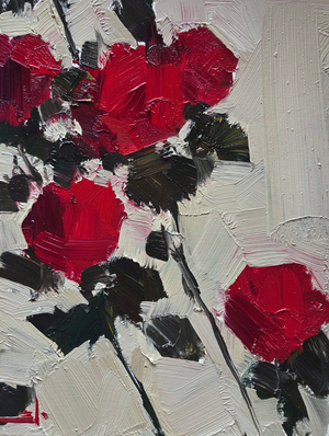 Red Floral Oil Painting by Impressionist Artist Vivek Mandalia